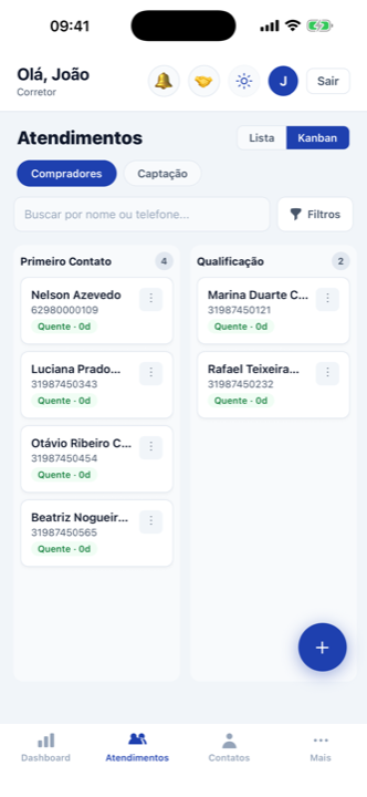 ProHub no celular — Atendimentos